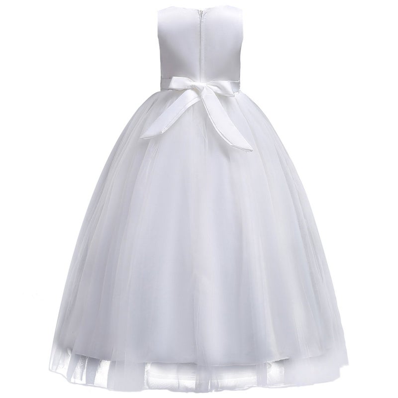IWEMEK Lace Flower Girls Bridesmaid Wedding Party Birthday Princess Pageant Formal Tulle Long Dress Ball Gown Baby Kids 5-14T White 11-12 Years - Image 2